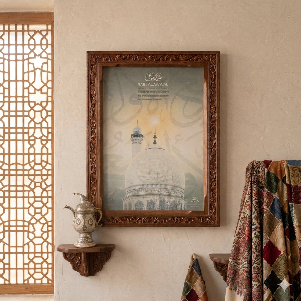 Handmade Kashmiri walnut wood frame with original calligraphy artwork by Dukaan by Khanqah International